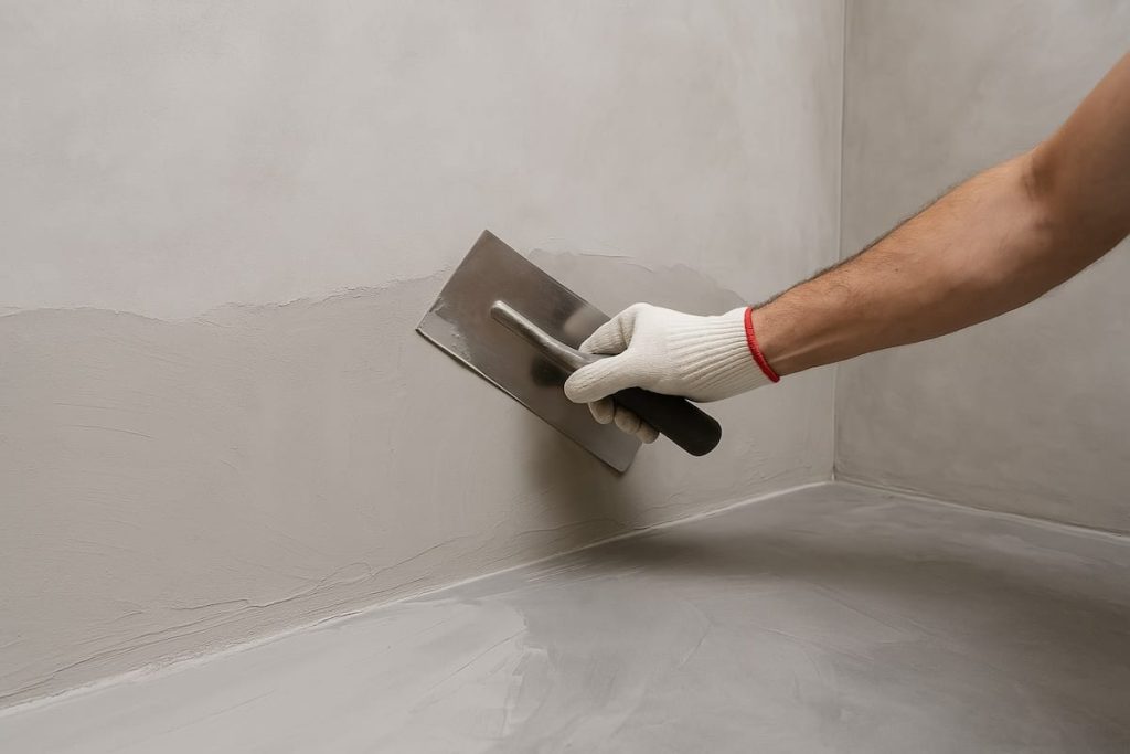 Microcement bathroom finishes 1 microcement being installed
